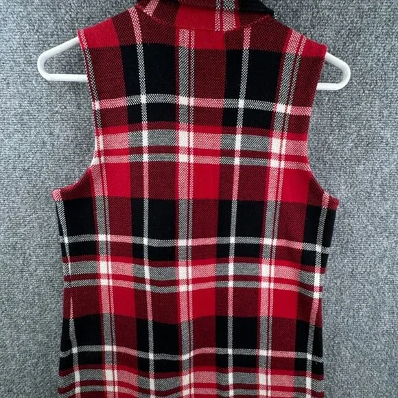 NWT Chaps Women’s Red Plaid Small Vest Zip Up Knit Heavy Warm Winter Sleeveless - Picture 11 of 11